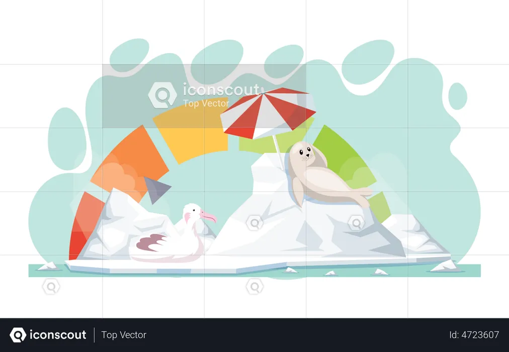 Rising temperature making effect on polar animals  Illustration