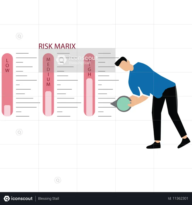 사업가가 위험 평가 및 안전을 위험 지표를 낮게 조정  일러스트레이션