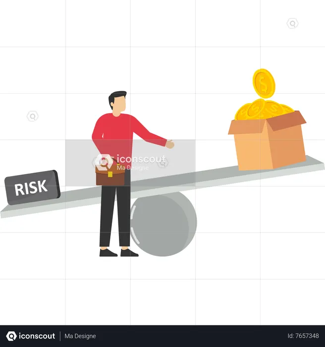 Risky businessman take heavy burden of risk that results in a box of rich prize money dollars  Illustration