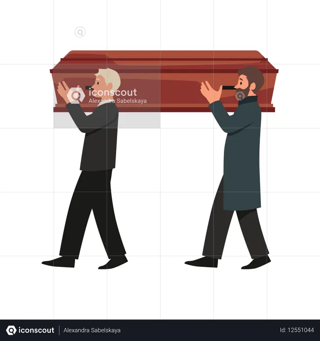 의례 서비스 남성들이 관 매장 의식 행렬 장례식 애도 전통을 운반합니다.  일러스트레이션