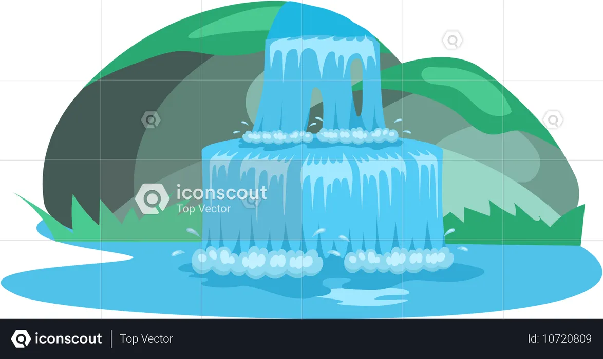 River waterfall falling from cliff  Illustration