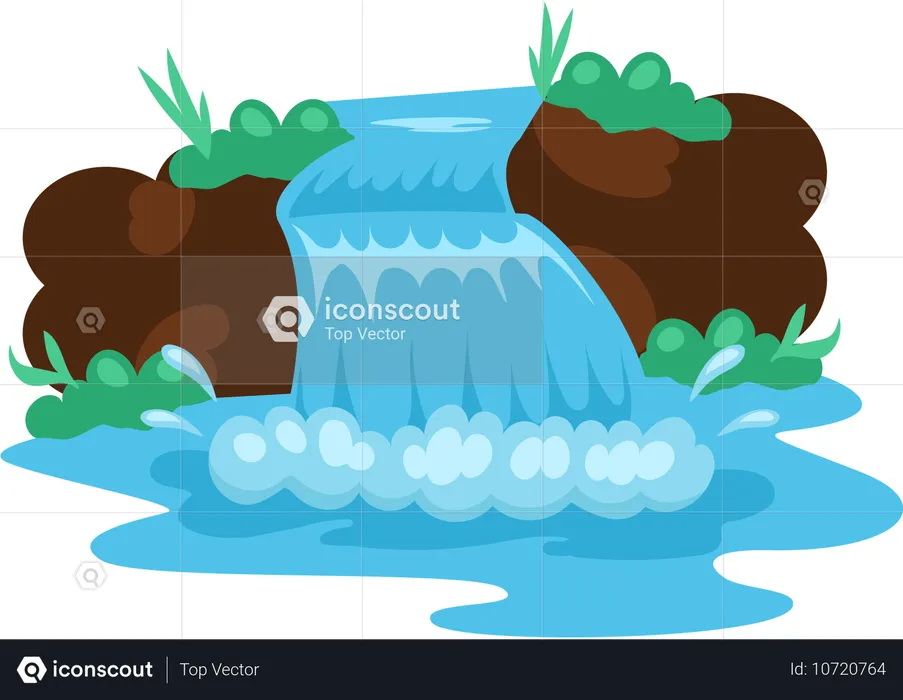 River waterfall falling from cliff  Illustration