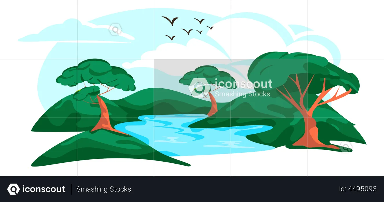 Paysage fluvial  Illustration