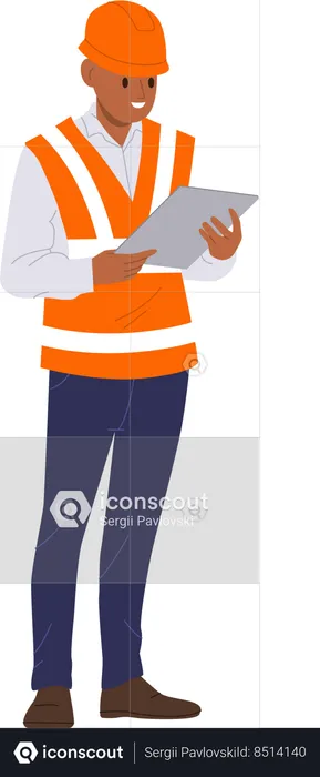 Road engineer checking construction process  Illustration