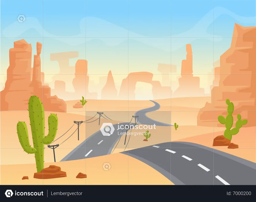 Road Through Desert  Illustration