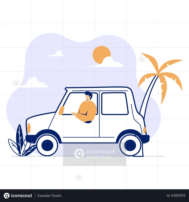 Road Trip With Car  Illustration