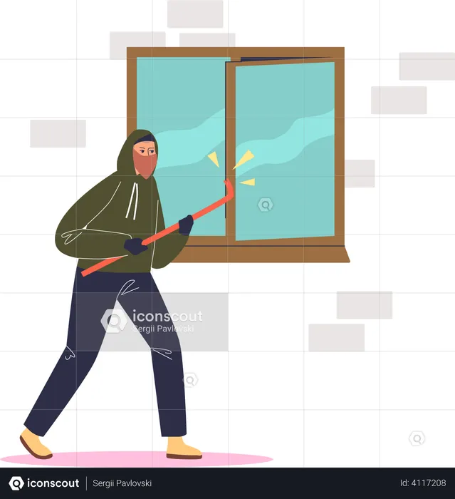 Robber breaking in apartment  Illustration