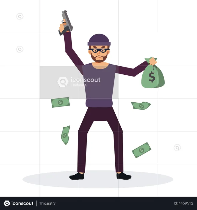 Robber holding money bag  Illustration