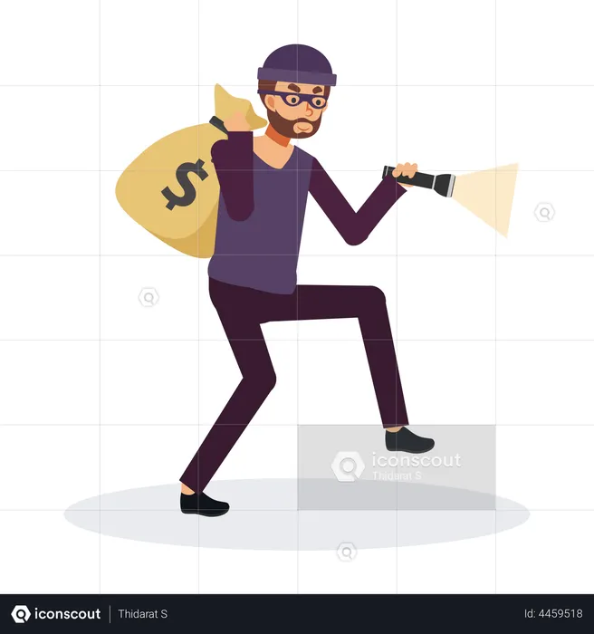 Robber running with money bag  Illustration