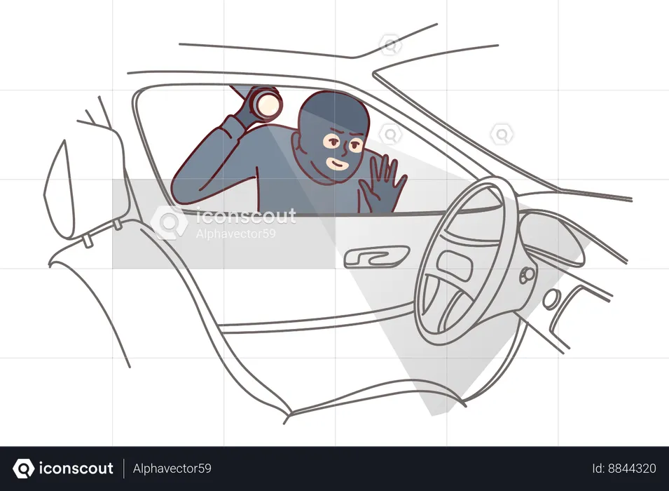 Robber stands near car  Illustration