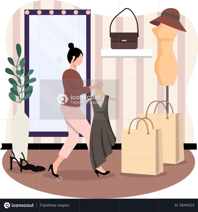 Femme sélectionnant une robe  Illustration
