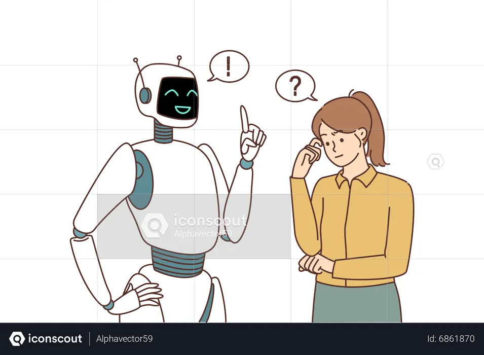 Robô dando conselhos para garota  Ilustração