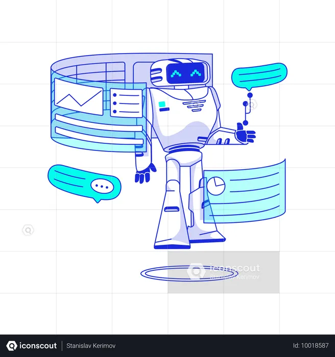 Robô de inteligência artificial analisa dados  Ilustração