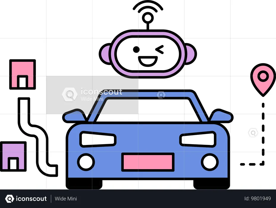 Carro robô com localização  Ilustração