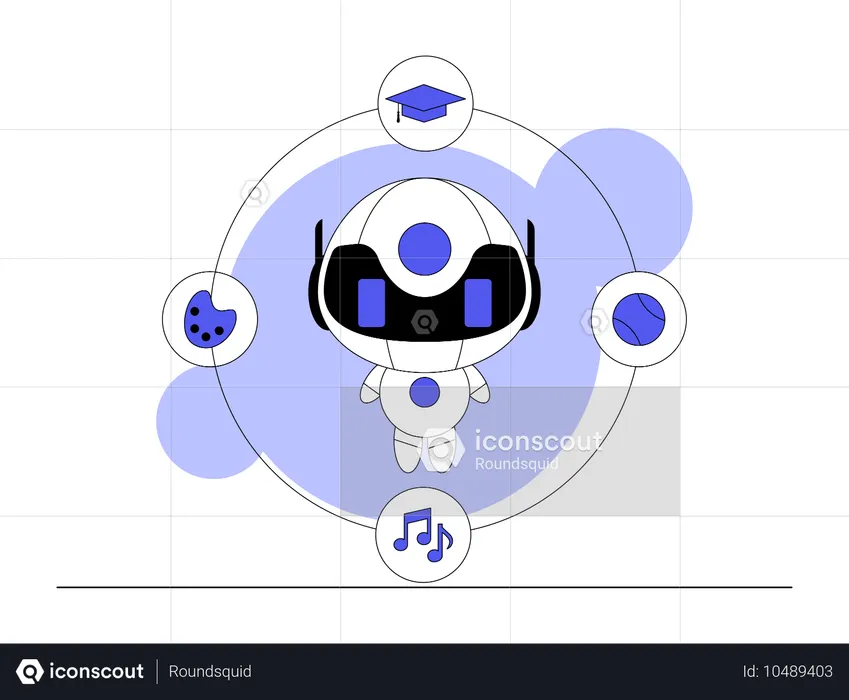 Robô realizando múltiplas tarefas  Ilustração