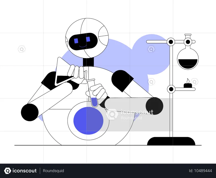 Robô realizando experimentos de laboratório  Ilustração