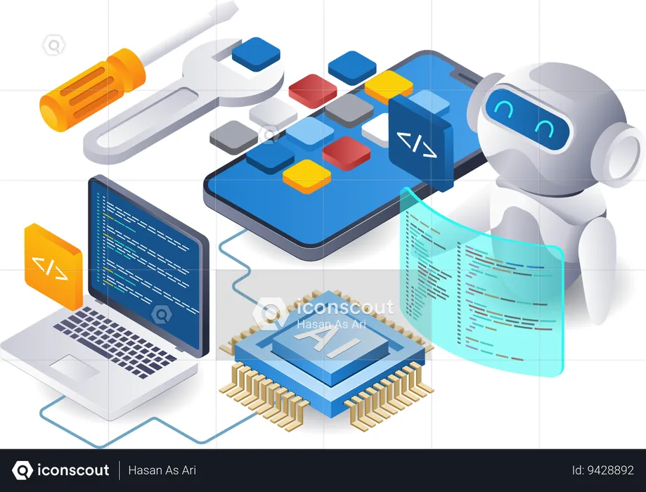 Robot ai create smartphone app technology  Illustration