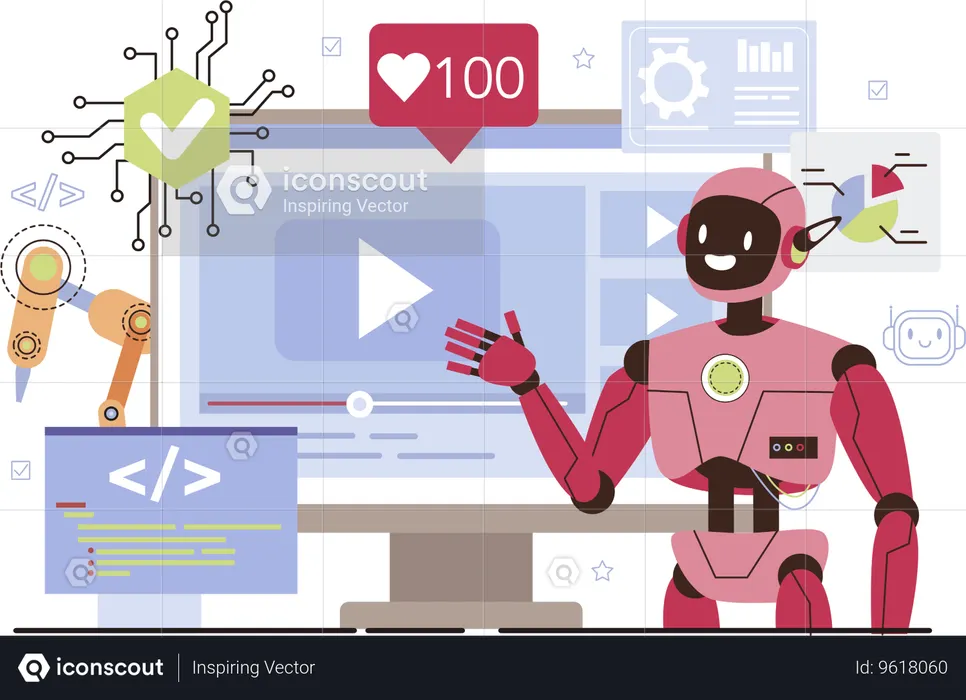 Robot analyzing coding lines  Illustration