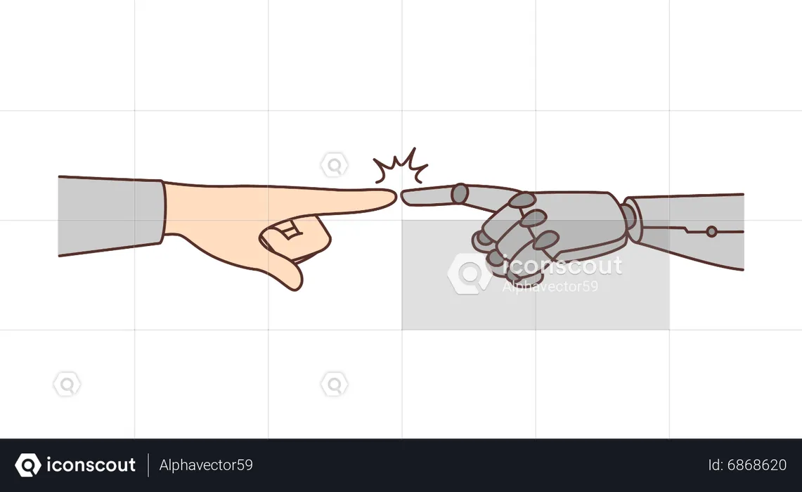 Robot and human hand  Illustration