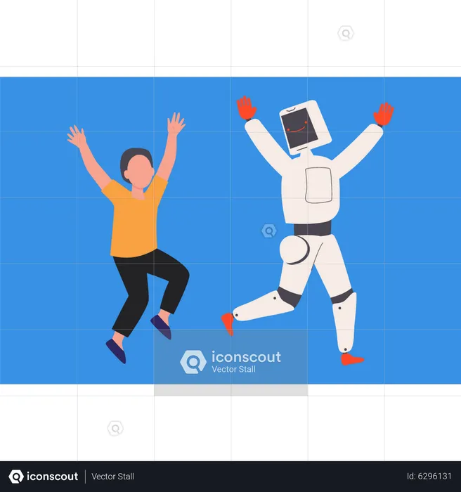 Robot and the girl are dancing  Illustration