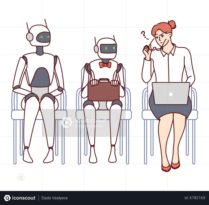 Robot and Woman Hiring at Work  Illustration