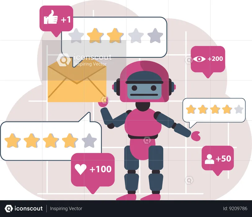 Robot checking customer feedback mail  Illustration