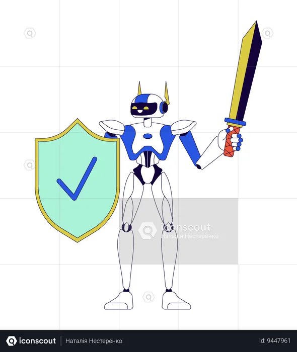 Robot con escudo y espada  Ilustración