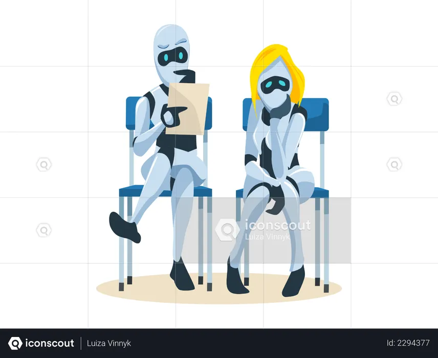 Robot Couple Waiting for Job Interview  Illustration