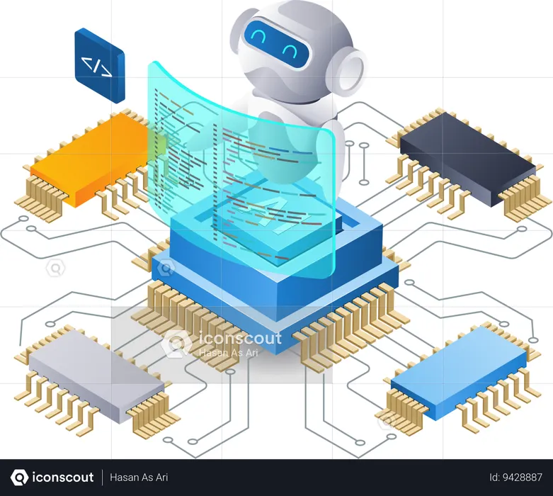 Robot developer cloud data server hosting technology  Illustration