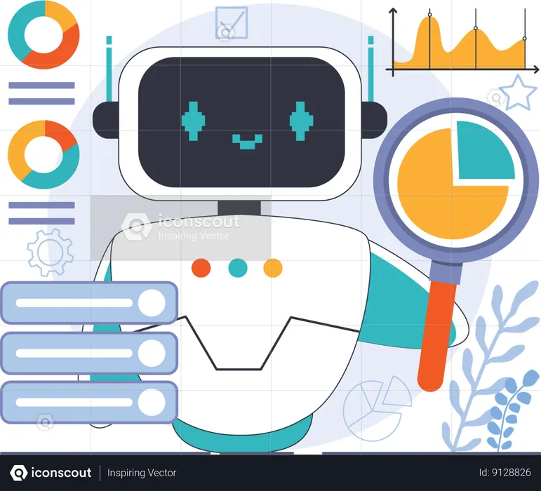 Robot doing business analysis  Illustration