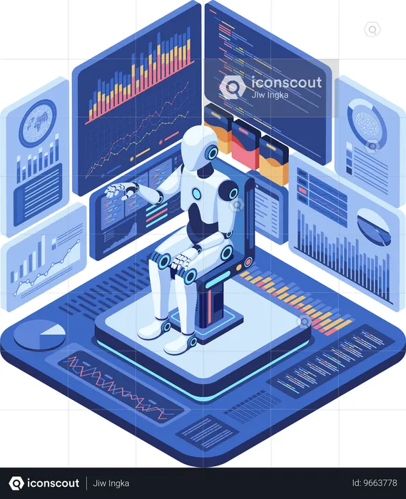 Robot doing business analysis  Illustration