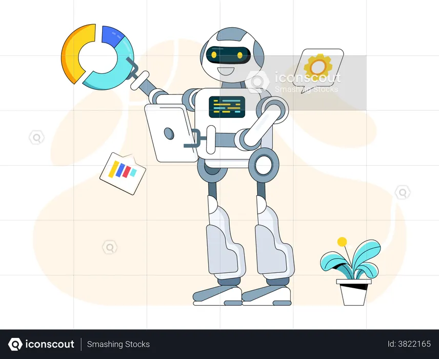 Robot doing data analysis  Illustration