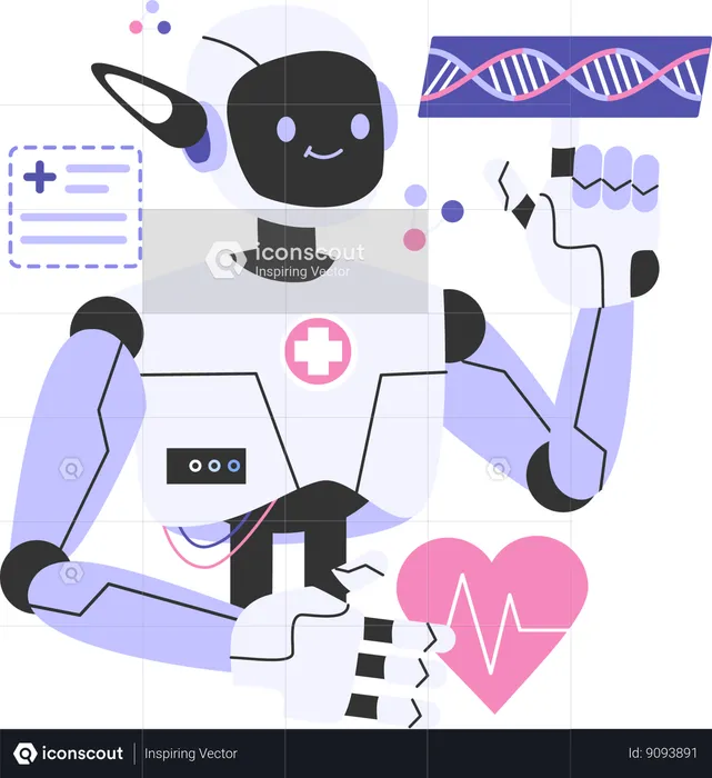 Robot doing dna research  Illustration