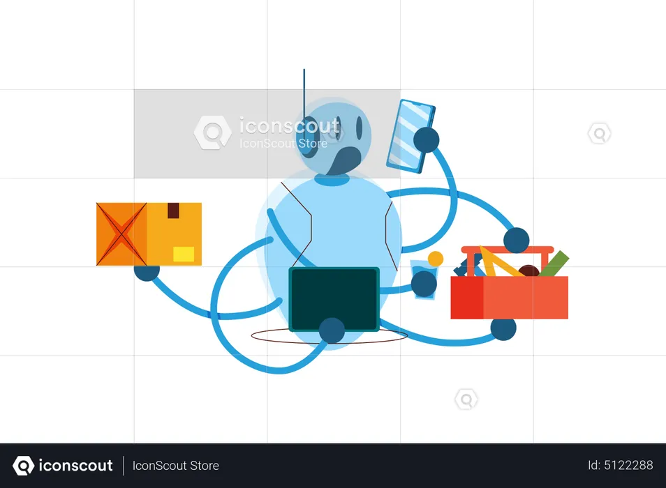 Robot doing multitasking  Illustration