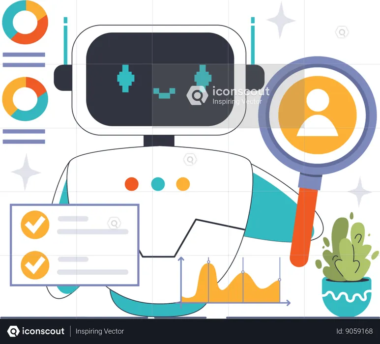 Robot doing user analysis  Illustration