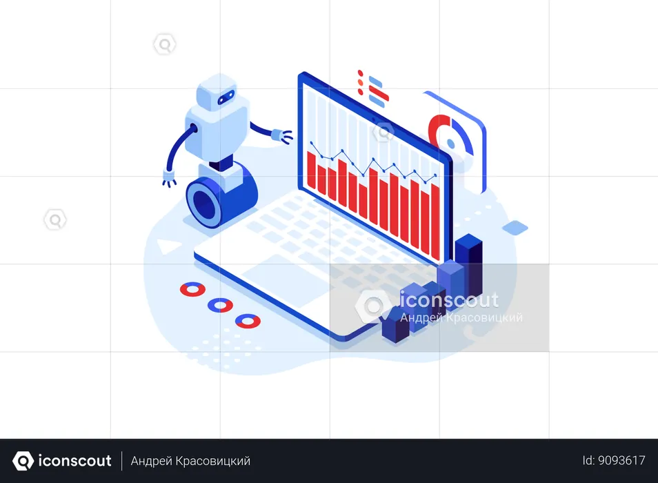 El robot está analizando datos comerciales.  Illustration