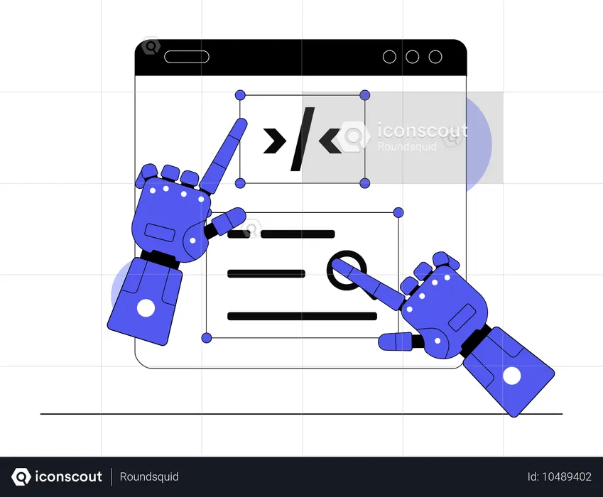 Robot realizando codificación de aplicaciones web  Ilustración