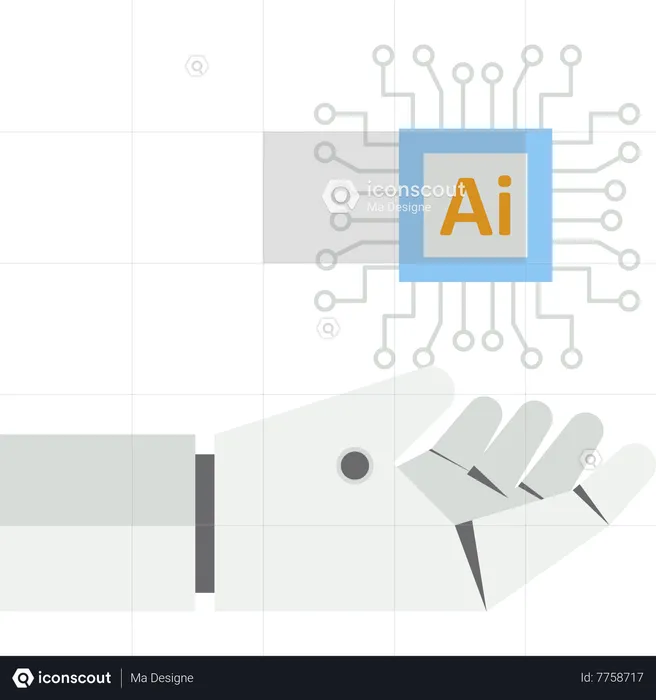 Robot holding microchip computer processor  Illustration