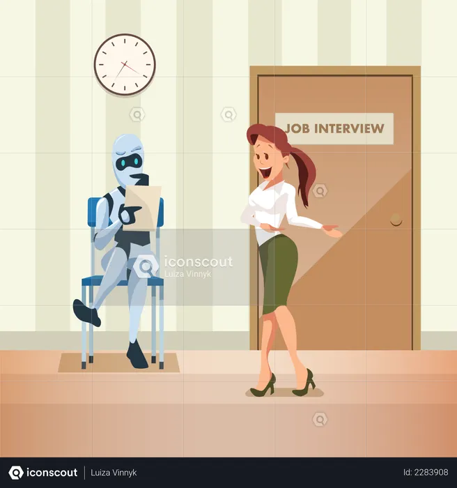 Robot holding resume for Job Interview  Illustration