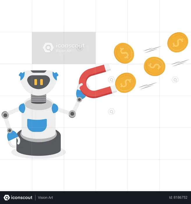 Robot is gaining more dollar coins  Illustration