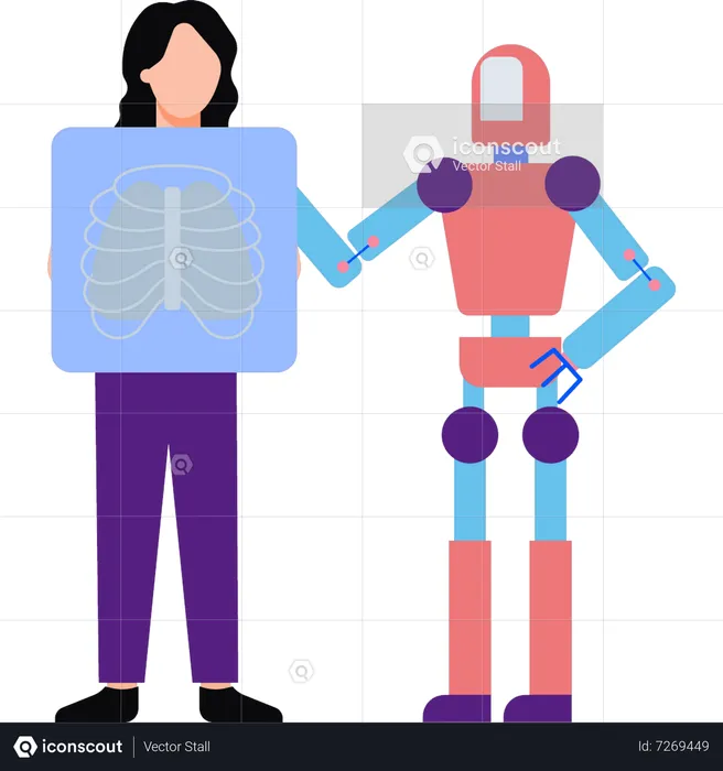 Robot is taking an X-ray of girl's ribs  Illustration