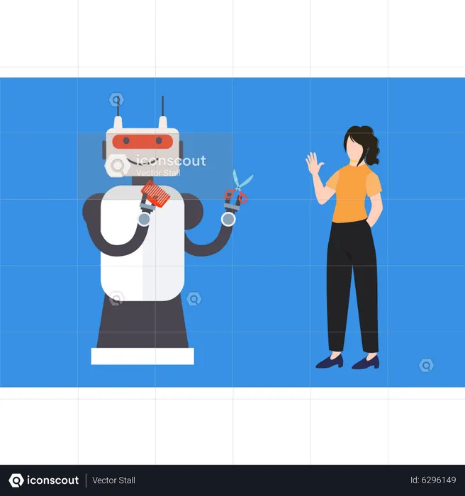 Robot is working as a barber  Illustration