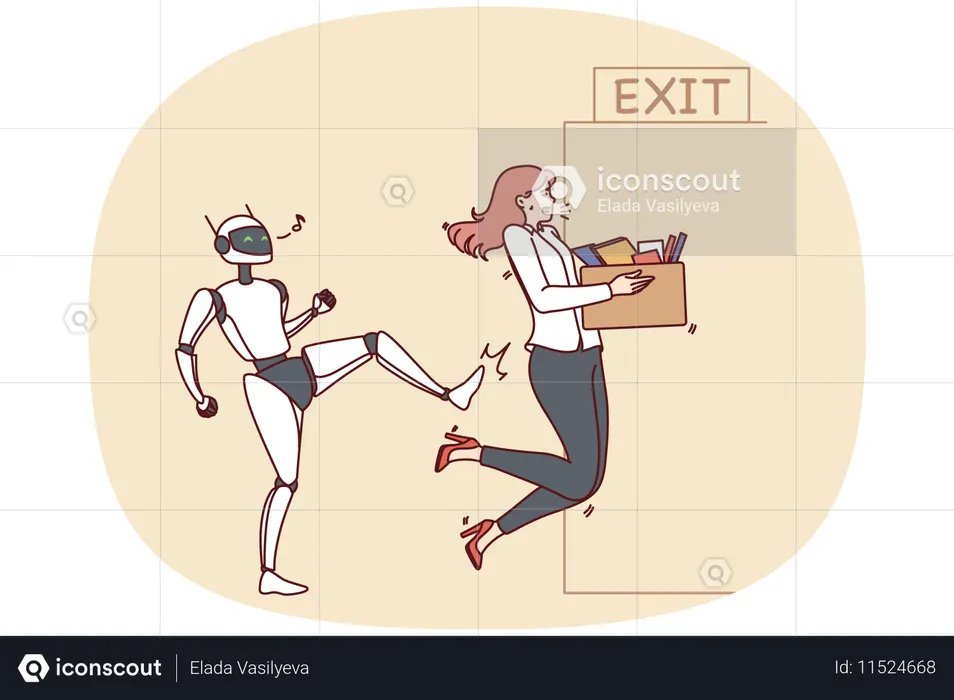 Robot kick employee out of office  Illustration