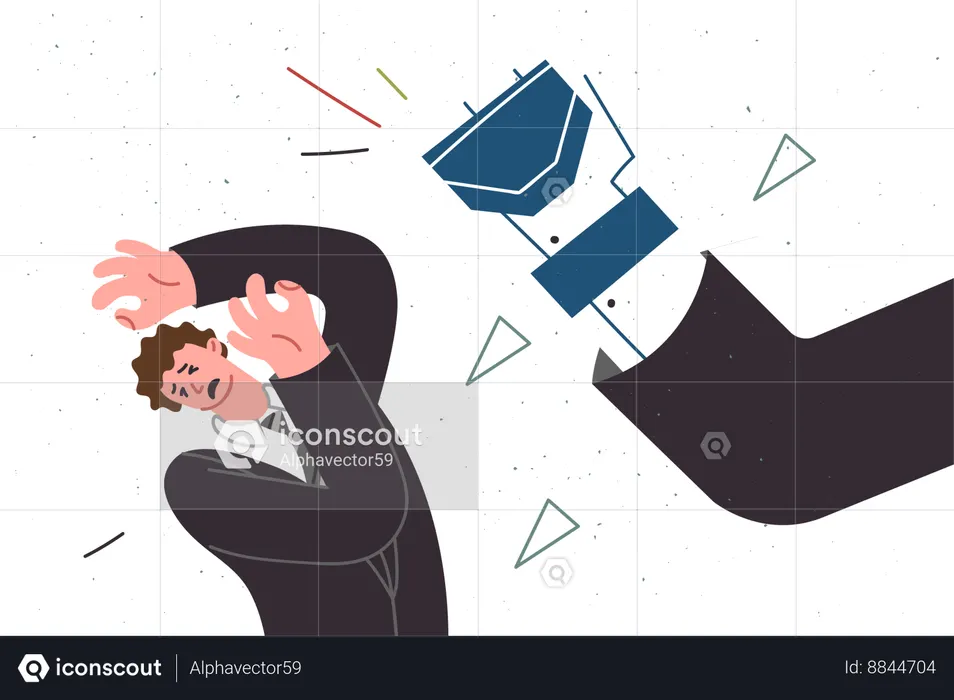 Robot large hand strikes man  Illustration