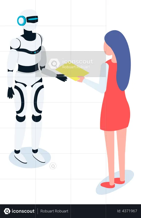 Machine automatique robot communiquant avec une femme  Illustration