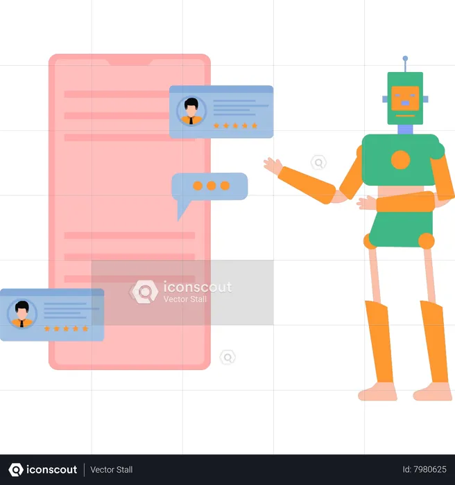 Robot que muestra valoraciones de usuarios  Ilustración