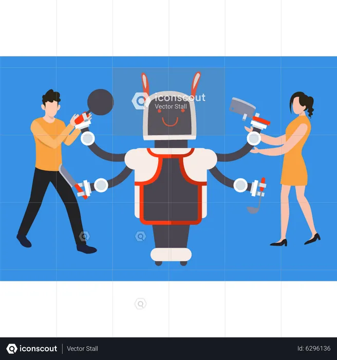 Robot performs many household tasks  Illustration