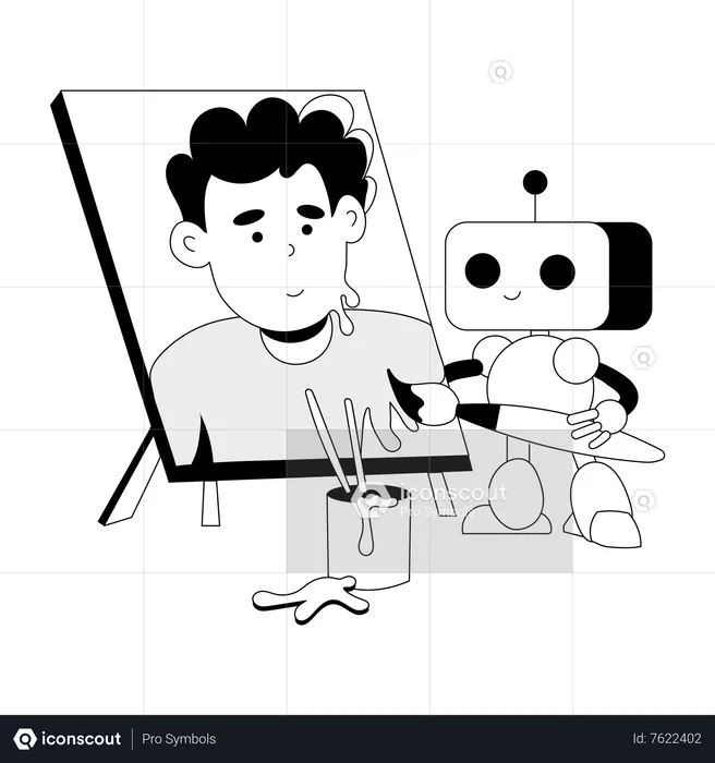 Pintor robot haciendo pintura  Ilustración