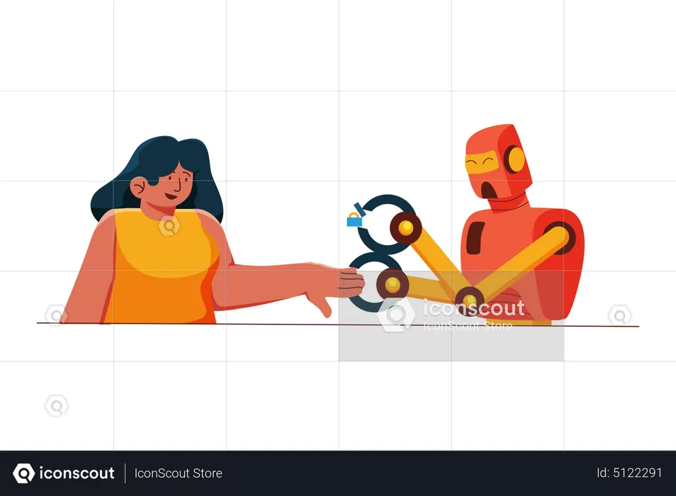 Robot proposing with ring to woman  Illustration