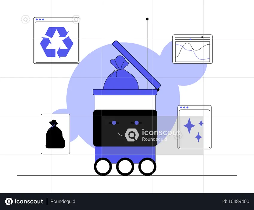 Un robot ramasse les déchets de la route  Illustration